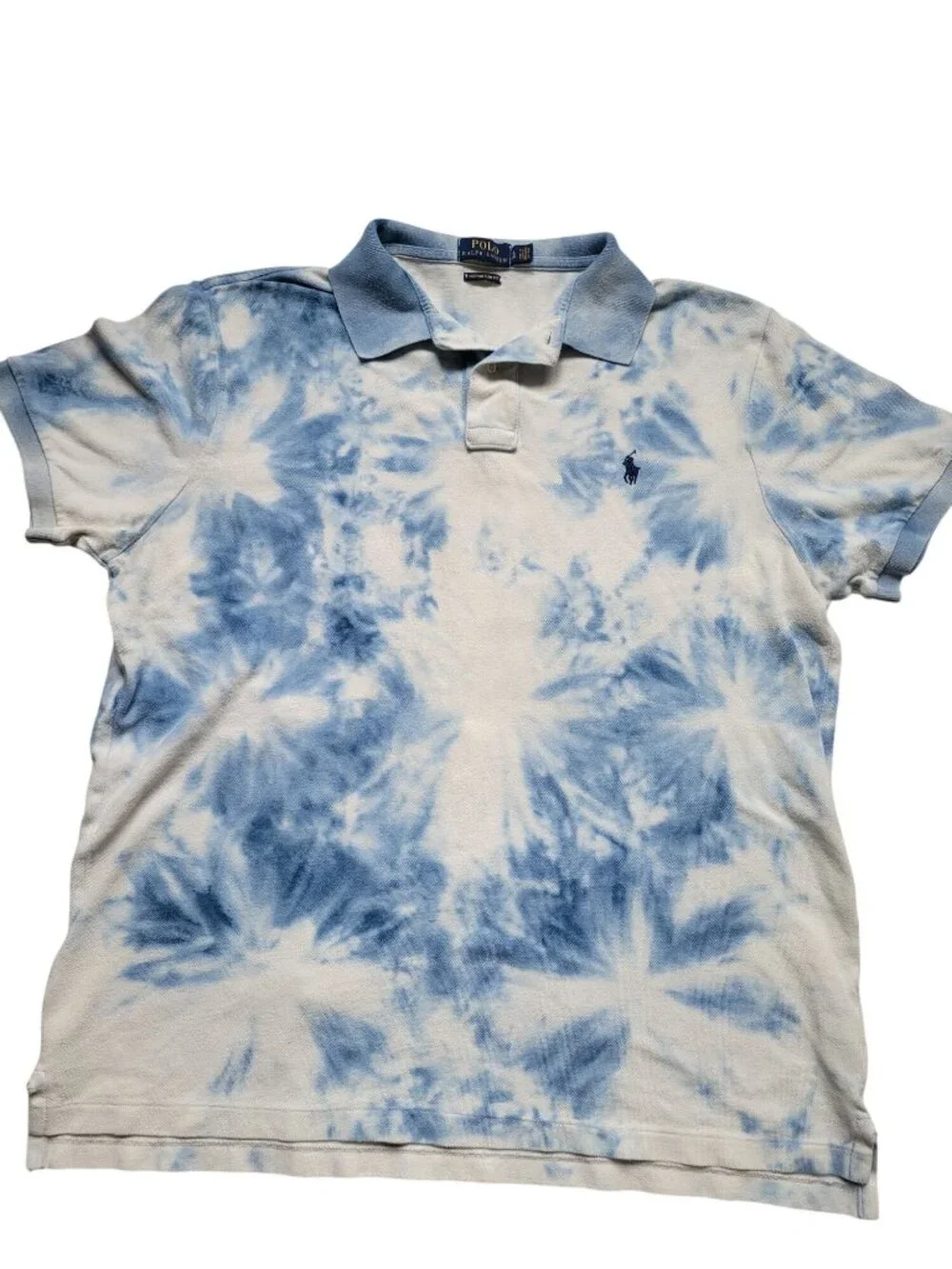 Polo Ralph Lauren polo shirt blue and white tie-dye embroidered logo Size XL